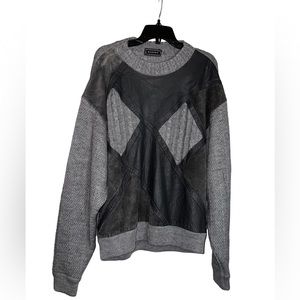 VINTAGE FINDS (Saxony Brand) Men’s Wool and Leather Patch Work Sweater